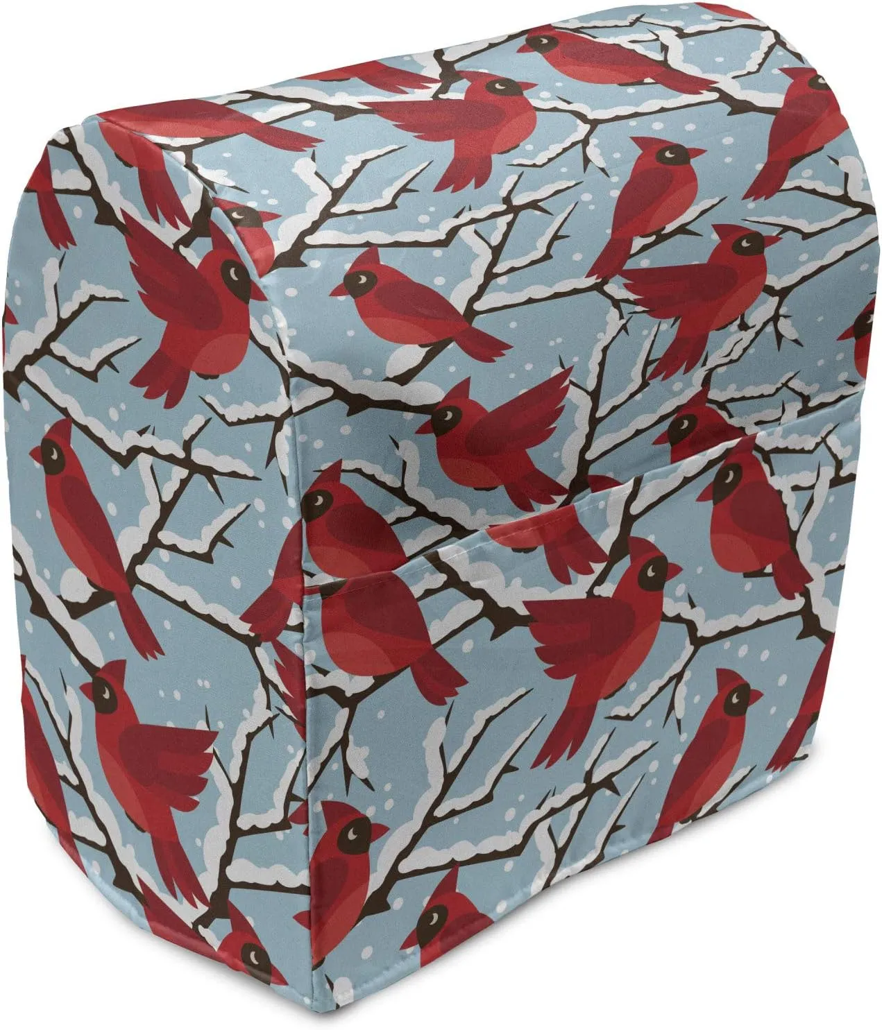 Ambesonne Northwoods Stand Mixer Cover, Cardinal Birds Perching Snow Covered Tree Branches Winter, Kitchen Appliance Organizer Bag Cover with a Pocket, 6-8 Quarts, Vermilion Pale Blue