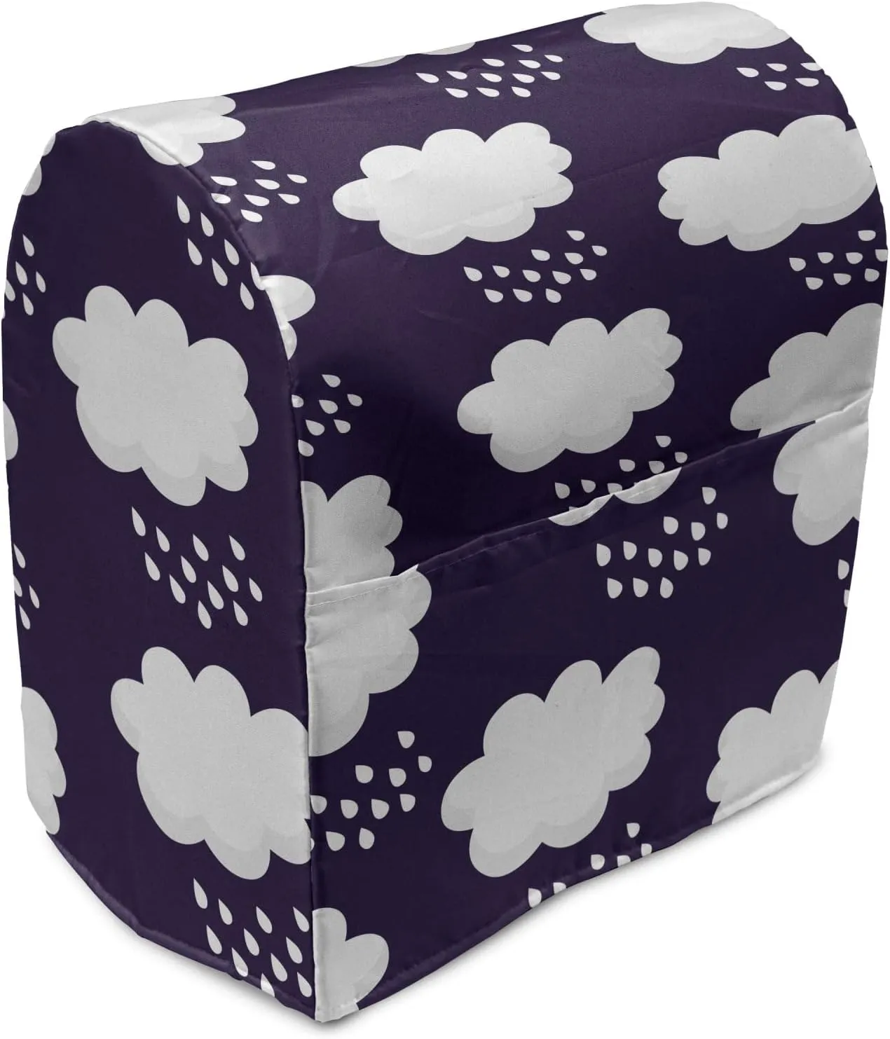 Ambesonne Rain Stand Mixer Cover, Cumulus Style Puffy Clouds Participating White Droplets Repeating Pattern, Kitchen Appliance Organizer Bag Cover with a Pocket, 6-8 Quarts, Dark Purple and White