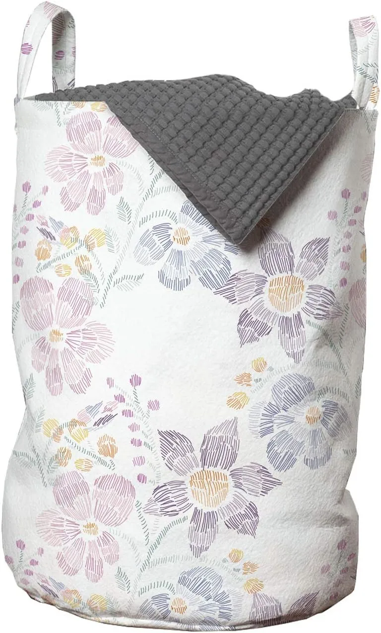 Ambesonne Romantic Laundry Bag, Ornamental Wedding Day Inspired Floral Composition Spring Season Design Image, Hamper Basket with Handles Drawstring Closure for Laundromats, 13" x 19", Multicolor
