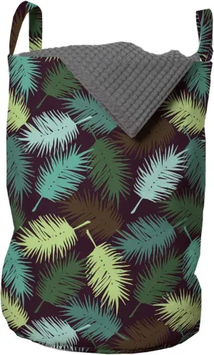 Ambesonne Tropical Laundry Bag, Exotic Torbay Palm Tree Leaves Silhouette Vibrant Greenery Tonal Negative Effect, Hamper Basket with Handles Drawstring Closure for Laundromats, 13" x 19", Multicolor