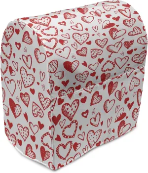 Ambesonne Valentines Stand Mixer Cover, Red and White Pattern with Sketchy Hearts Dots Arrows Romance and Love Theme, Kitchen Appliance Organizer Bag Cover with Pockets, 6-8 Quarts, Scarlet White