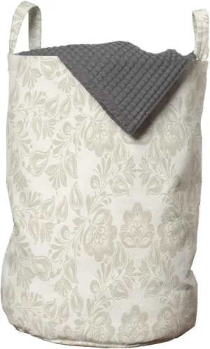 Ambesonne Vintage Floral Laundry Bag, Rhythmic Gracious Retro Flowers in Romantic Creme Tones Pattern, Hamper Basket with Handles Drawstring Closure for Laundromats, 13" x 19", Grey Yellow and Ivory