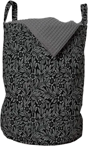 Ambesonne Vintage Laundry Bag, Meadow Blossoms Pattern in Baroque Tones Daisy Rural Flourish Classic Art, Hamper Basket with Handles Drawstring Closure for Laundromats, 13" x 19", Charcoal Grey