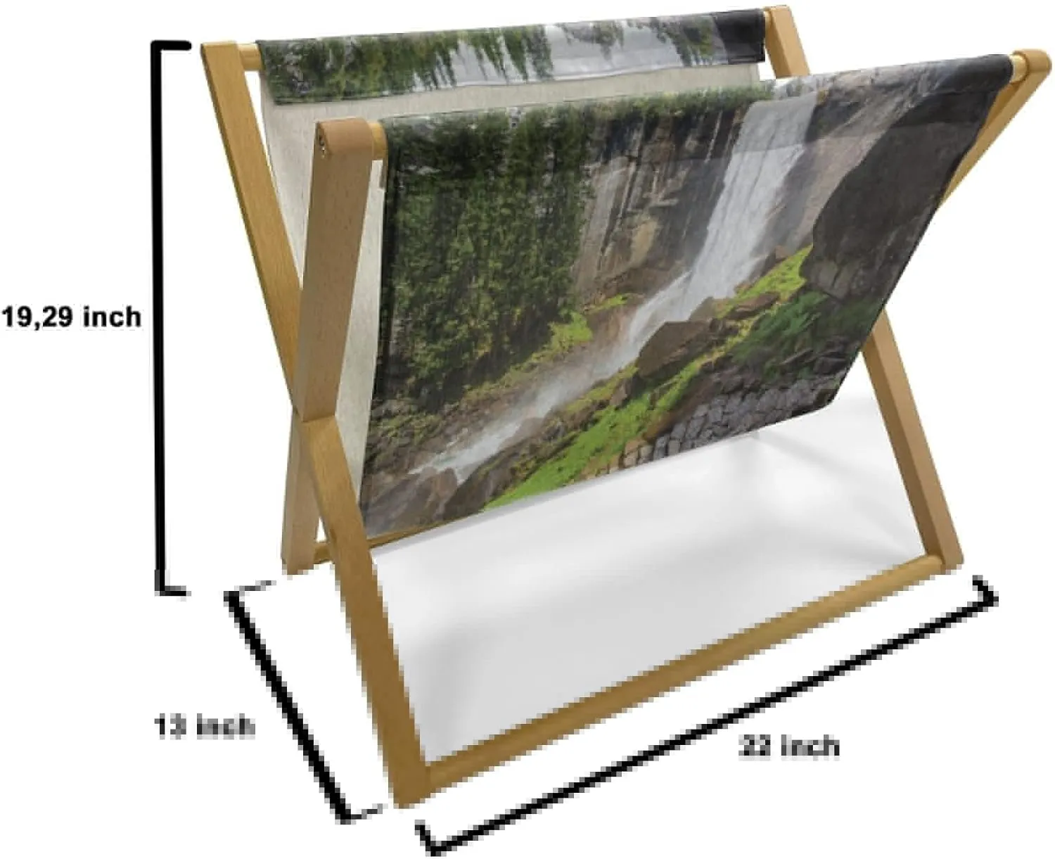 Ambesonne Yosemite Magazine and Book Holder, Vernal Fall Yosemite National Park Alpine Forest Rocks Wild Natural Scenic Photo, Floor Rack Organizer for Office Home and School, 22"x19", White Green