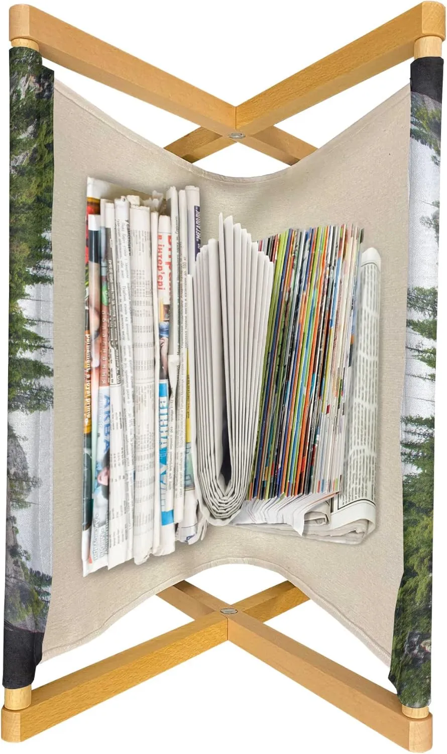 Ambesonne Yosemite Magazine and Book Holder, Vernal Fall Yosemite National Park Alpine Forest Rocks Wild Natural Scenic Photo, Floor Rack Organizer for Office Home and School, 22"x19", White Green