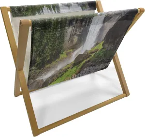 Ambesonne Yosemite Magazine and Book Holder, Vernal Fall Yosemite National Park Alpine Forest Rocks Wild Natural Scenic Photo, Floor Rack Organizer for Office Home and School, 22"x19", White Green