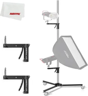 AMBITFUL AL250 Steel Wheeled Mobile Heavy Duty Light Stand for Photography w/Sliding Grip Arm & Chrome-Plated Column Stand, MaxSuitable for Studio Camera, Monolight, Softbox, Umbrella