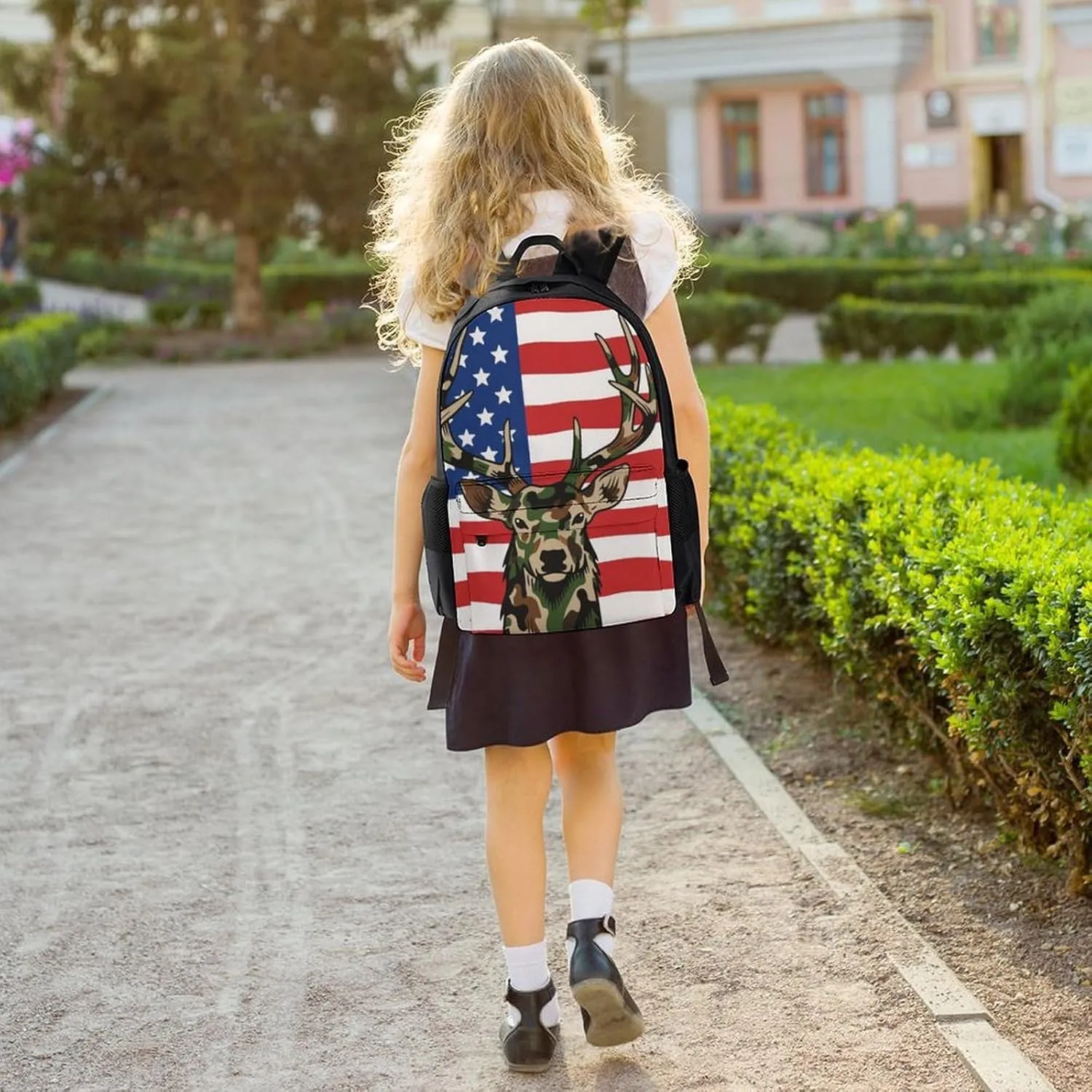 American Flag Camo Deer Camouflage Art Rucksacks Lightweight Multipurpose Anti-Theft Shoulder Bag Big Capacity Traveling & Camping Backpack With Side Pockets