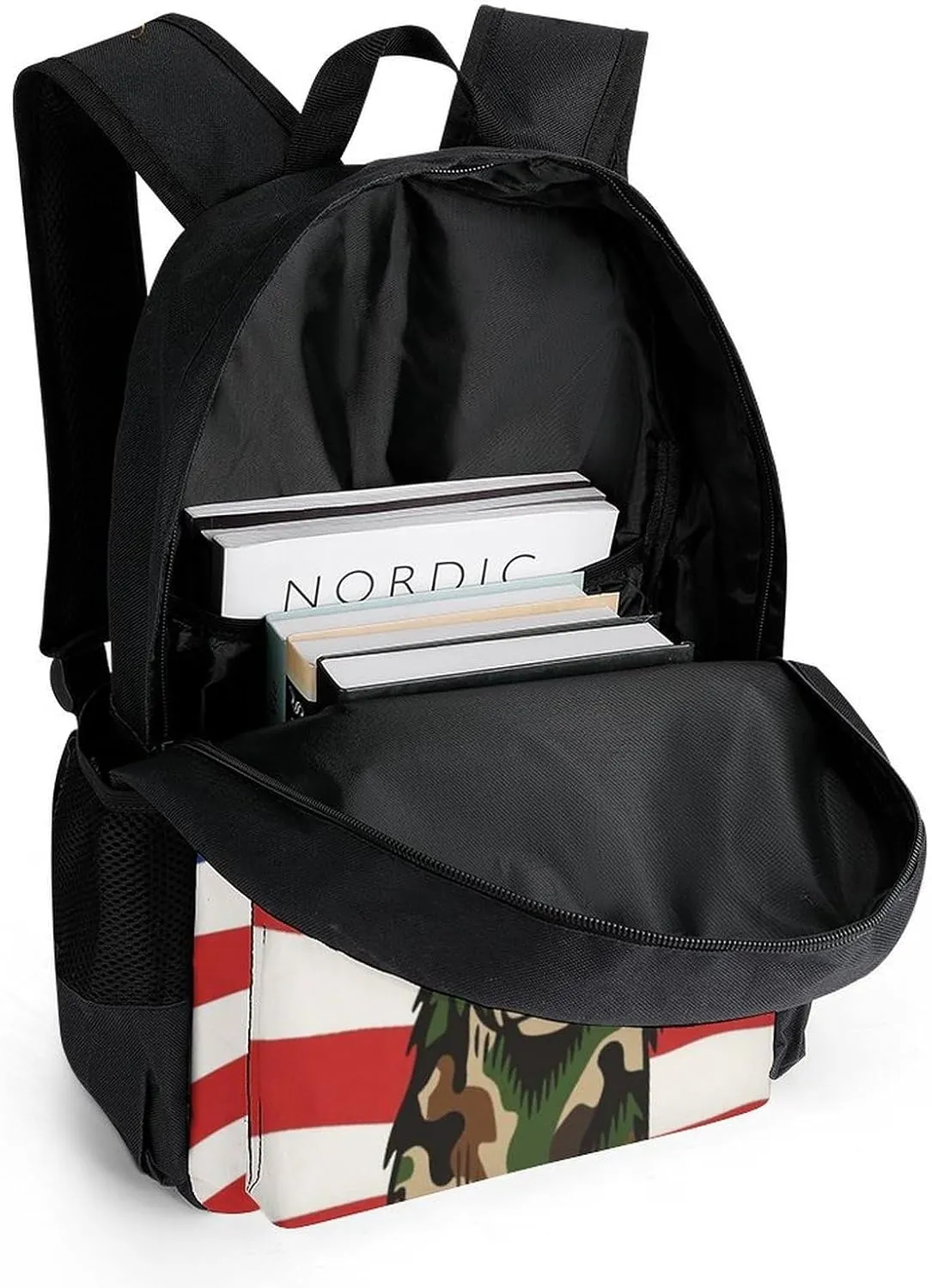 American Flag Camo Deer Camouflage Art Rucksacks Lightweight Multipurpose Anti-Theft Shoulder Bag Big Capacity Traveling & Camping Backpack With Side Pockets