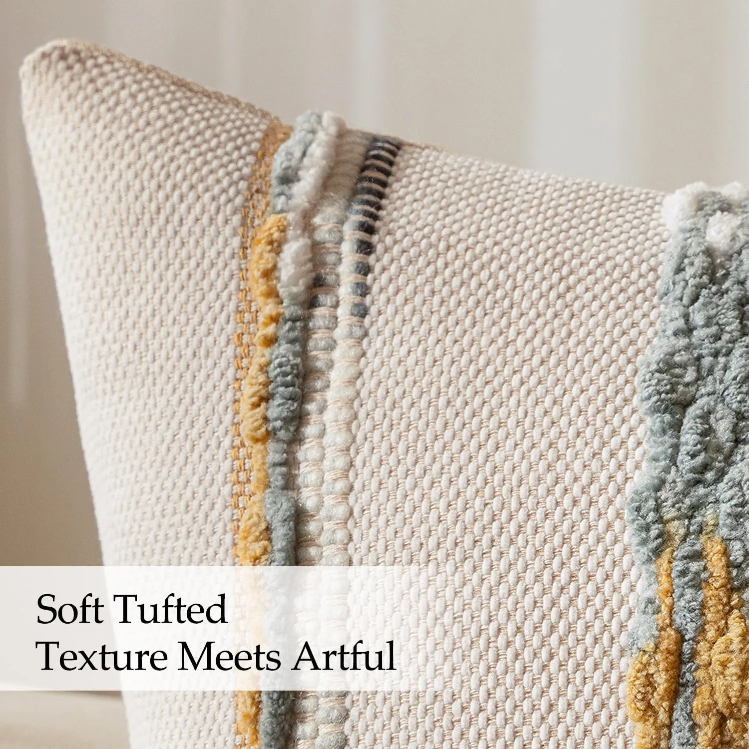 ANRODUO Pack of 2 Boho Decorative Throw Pillow Covers 18x18 Farmhouse Cushion Case Striped Chenille Pillow Cases Square Pillow Covers Accent Neutral Pillowcase for Sofa Couch Bed, Blue-Earth Tones