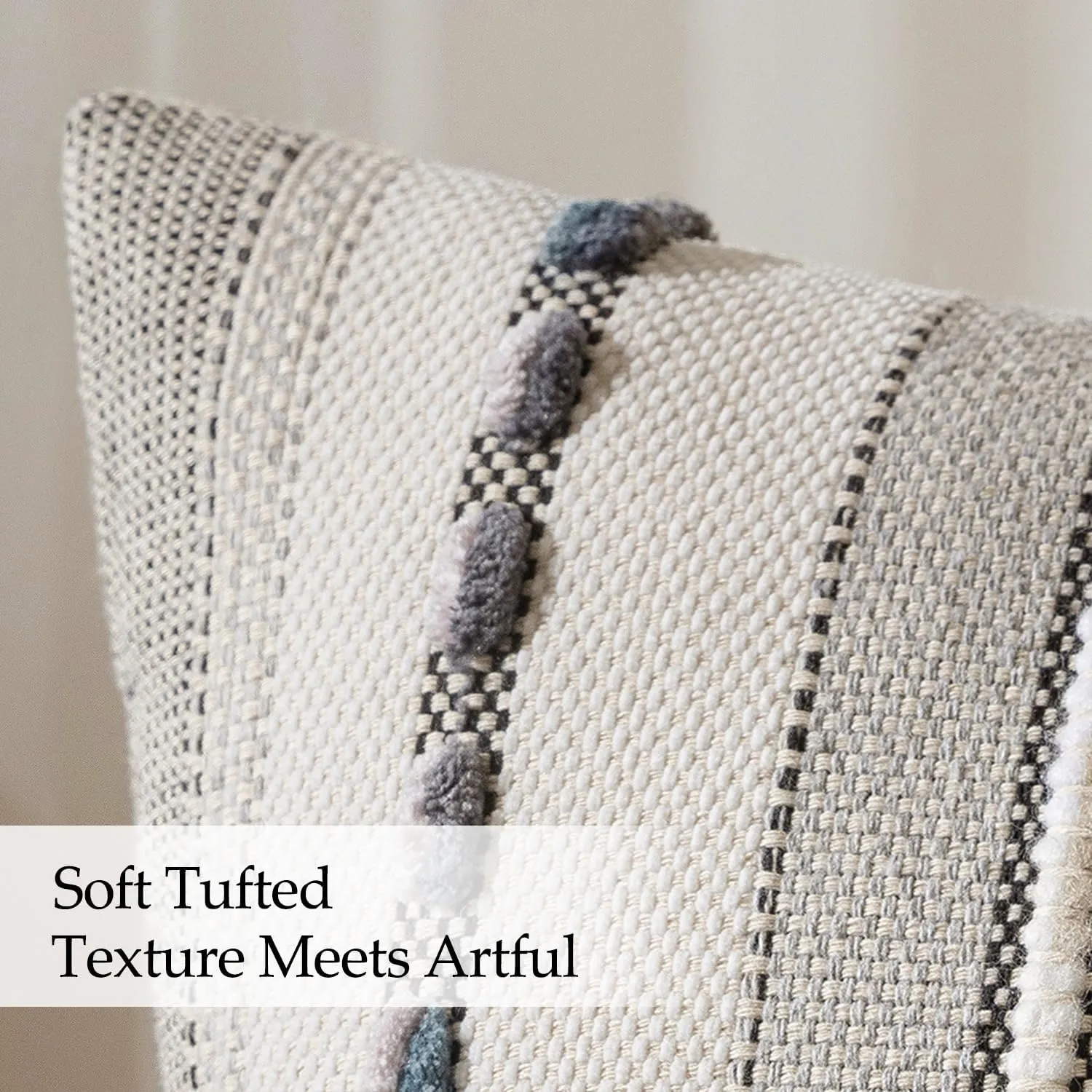 ANRODUO Pack of 2 Boho Decorative Throw Pillow Covers 18x18 Farmhouse Cushion Case Striped Chenille Pillow Cases Square Pillow Covers Accent Neutral Pillowcase for Sofa Couch Bed, Gray Stripe