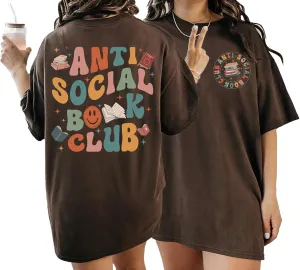 Anti Social Book Club Shirt - Reading Groovy 2 Sided T-Shirt for Librarian Book Lovers