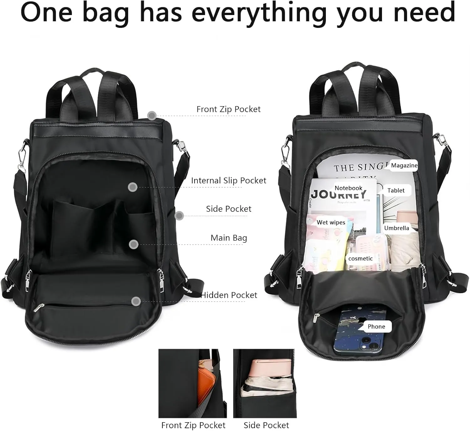 Anti-Theft Large Capacity Backpack, Leisure Shoulder Bag for Women, Anti-Theft Multipurpose Large Capacity Backpack (Off-white)