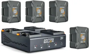 Anton Bauer Dionic 26V LP4 Quad Gold Mount Plus Charger, Bundle with 4X 26V 240Wh Lithium-Ion Batteries
