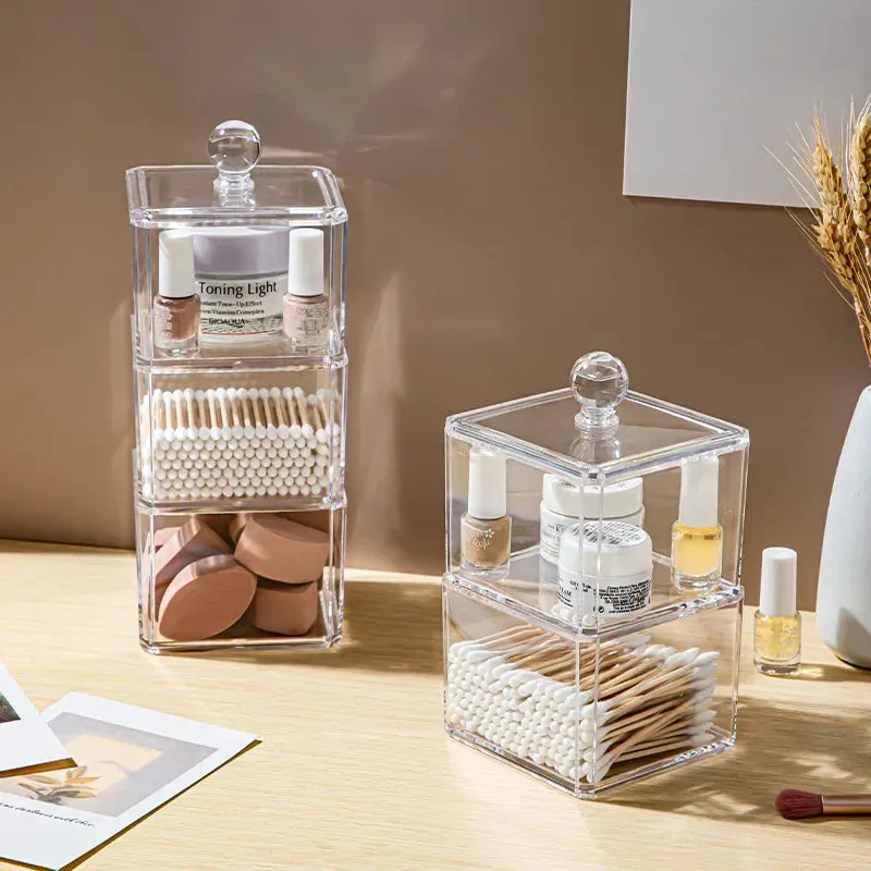 ANYHOUZ Storage Box Three Layer Transparent Acrylic Stackable Dustproof Jewelry Cases Organizer