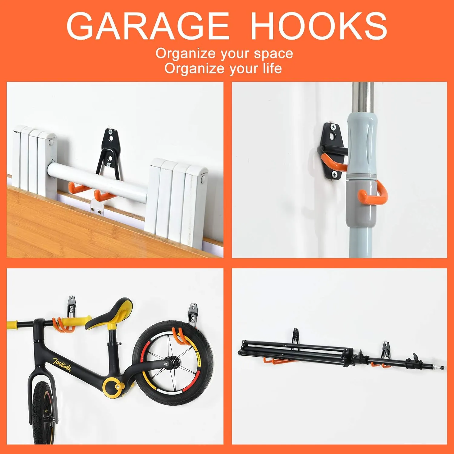 AOBEN Garage Hooks Heavy Duty, Steel Garage Storage Hooks, Utility Tool Hangers and Combinable Wall Mount for Organizing Ladders, Bikes, Hoses, and More Equipment (Large J, 10 Pack)