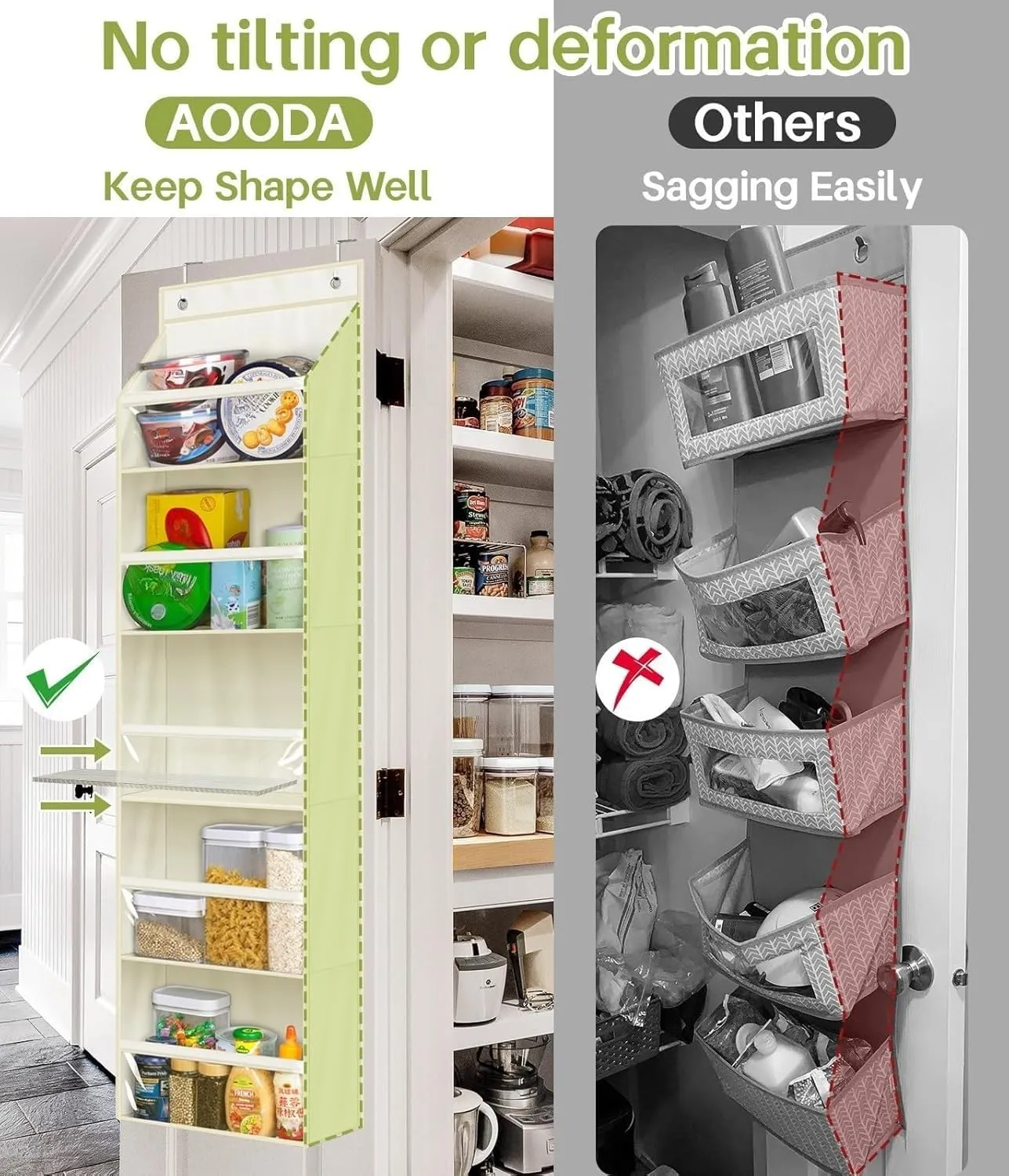 AOODA 2 Pack Over the Door Organizer, Large Capacity Closet Door Hanging Organizer, Clear Deep Pockets Baby Storage for Nursery, Bathroom, Bedroom, Pantry, Diapers (Light Beige)