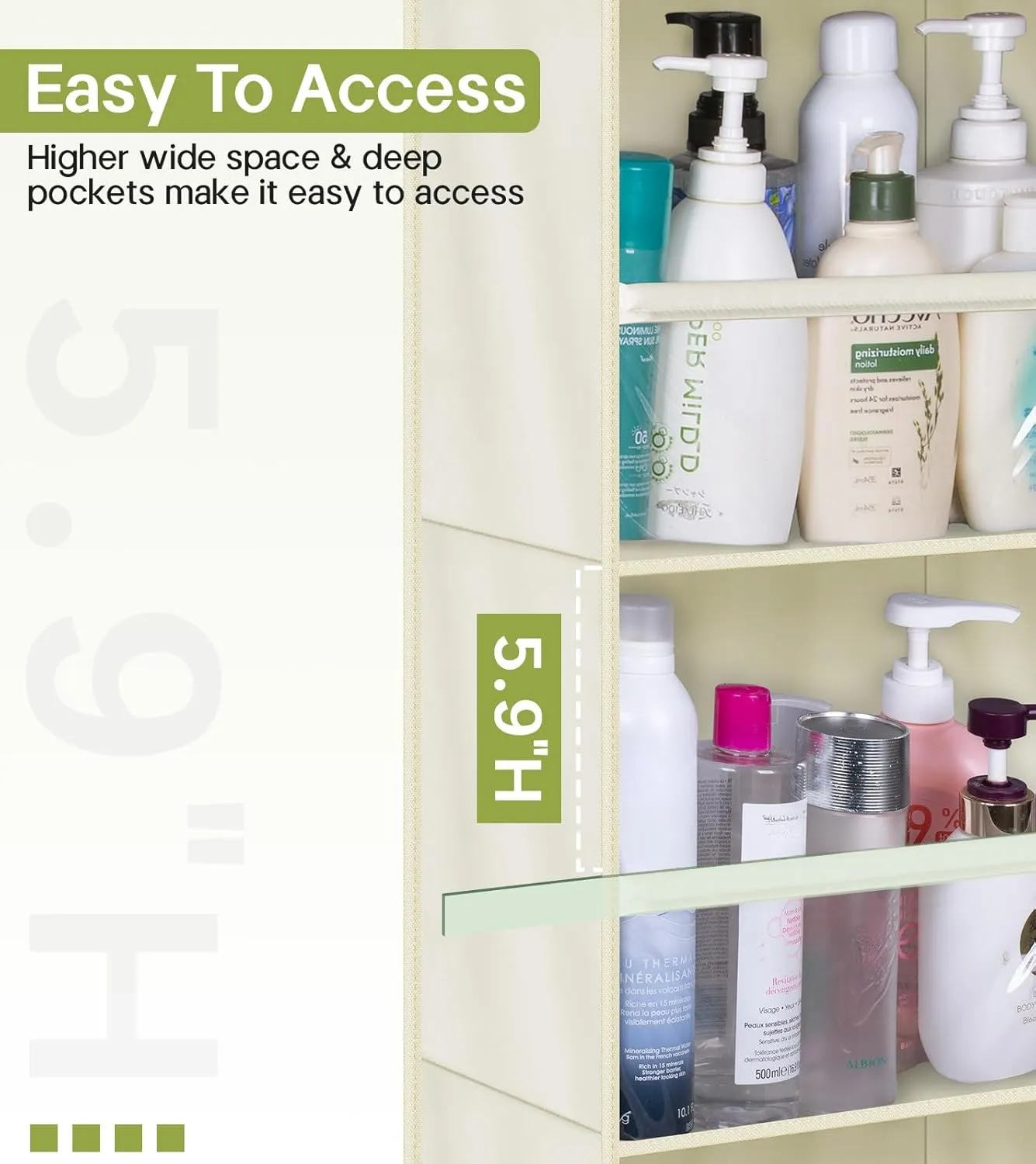 AOODA 2 Pack Over the Door Organizer, Large Capacity Closet Door Hanging Organizer, Clear Deep Pockets Baby Storage for Nursery, Bathroom, Bedroom, Pantry, Diapers (Light Beige)