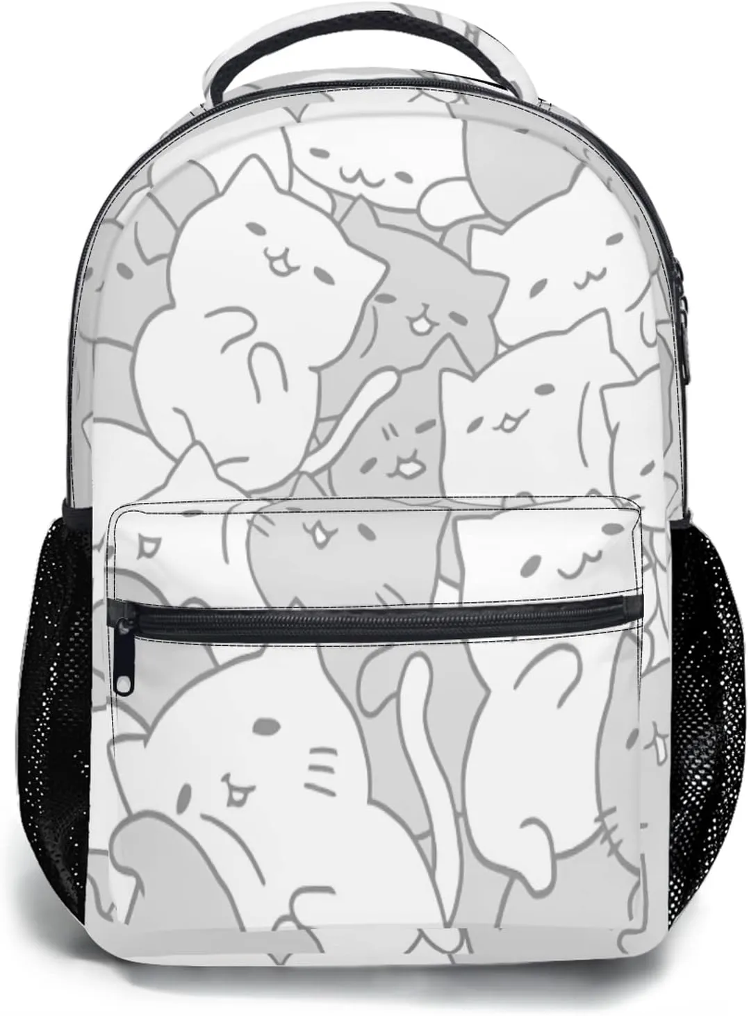 aportt Cute Cat Backpack for Boys Girls Kawaii Kitties Durable Casual Basic Kids Bookbag White Grey Lightweight School Bag for Teens Students Travel Daypack