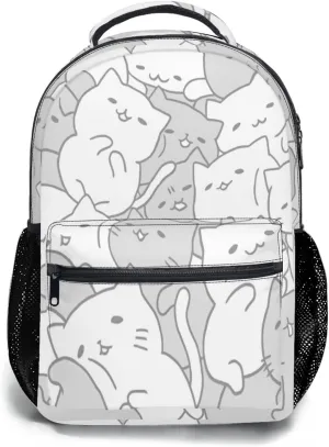aportt Cute Cat Backpack for Boys Girls Kawaii Kitties Durable Casual Basic Kids Bookbag White Grey Lightweight School Bag for Teens Students Travel Daypack