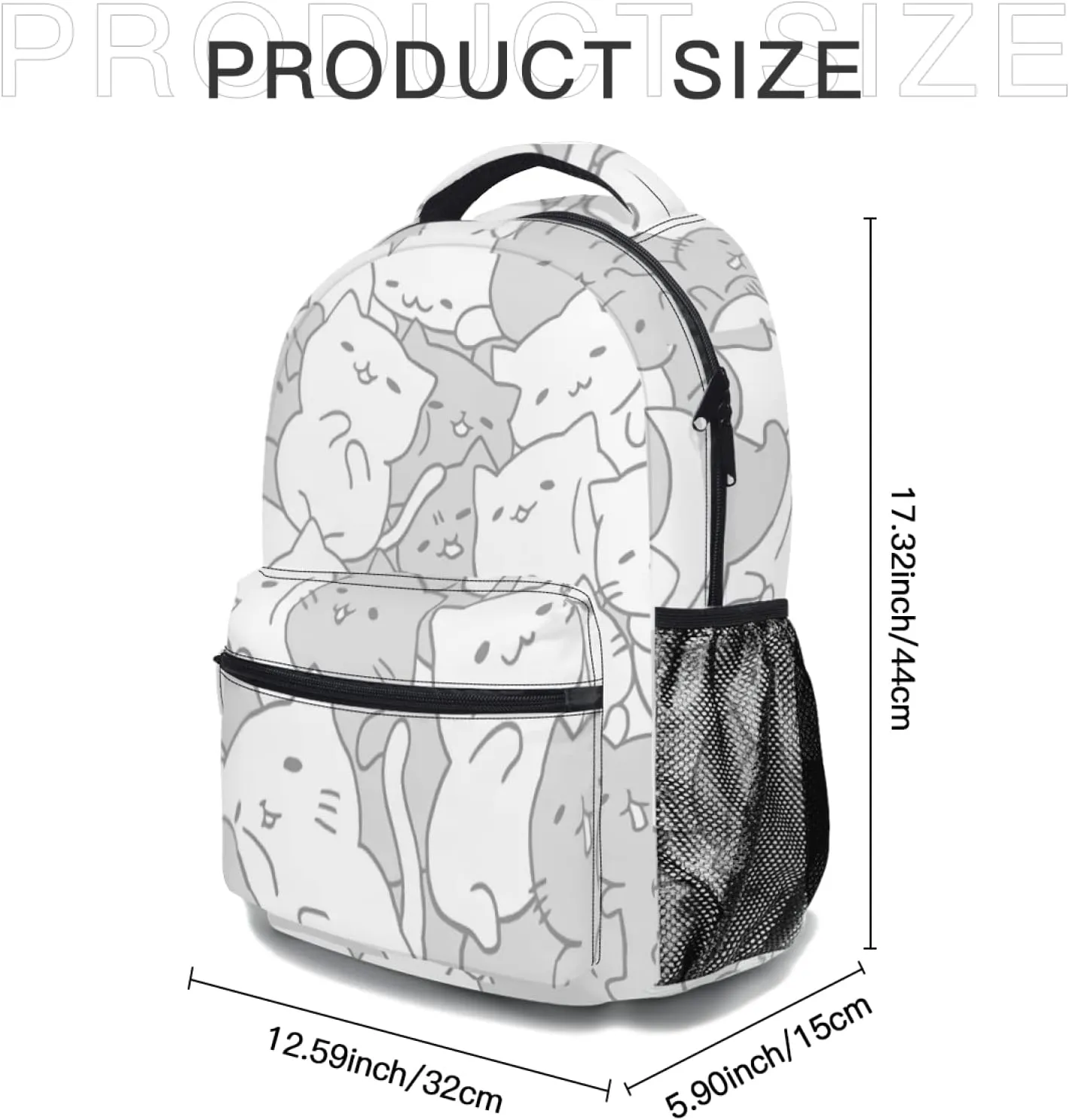 aportt Cute Cat Backpack for Boys Girls Kawaii Kitties Durable Casual Basic Kids Bookbag White Grey Lightweight School Bag for Teens Students Travel Daypack