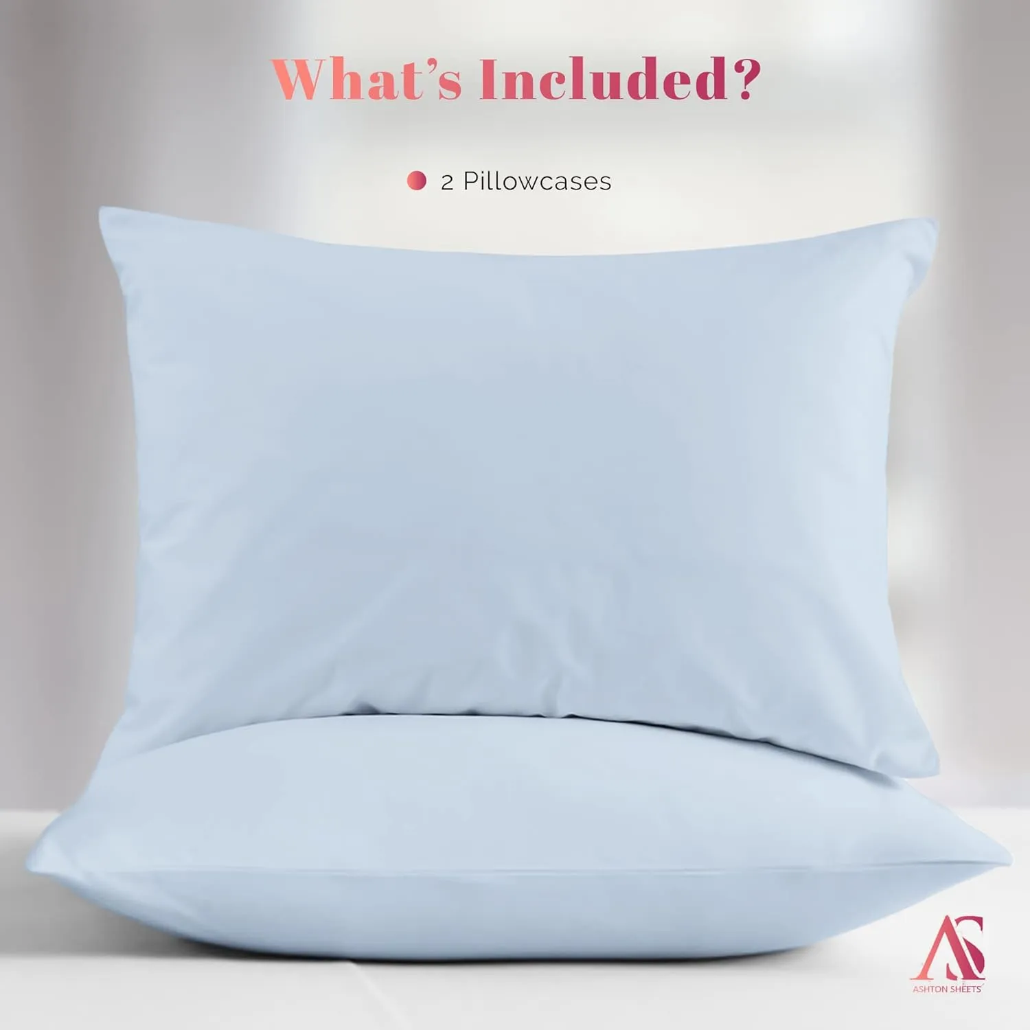 Ashton Sheets Luxury Egyptian Cotton Standard/Queen Pillow Cases Set of 2-1000 Thread Count Standard/Queen Pillowcases, Sateen Weave Cooling Pillowcase for Standard/Queen Pillows - Light Blue