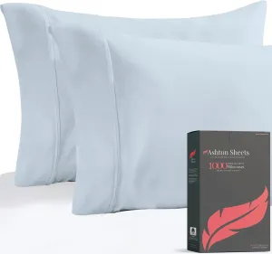 Ashton Sheets Luxury Egyptian Cotton Standard/Queen Pillow Cases Set of 2-1000 Thread Count Standard/Queen Pillowcases, Sateen Weave Cooling Pillowcase for Standard/Queen Pillows - Light Blue