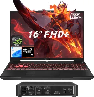 ASUS TUF 16" AMD Ryzen 9 RTX 4060 Gaming Laptop, 16" FHD 1920 x 1200 165Hz, NVIDIA GeForce RTX 4060, 32GB DDR5 RAM, 1TB SSD, Wi-Fi 6, RJ45, Windows 11 H, with Targus Universal Docking Station