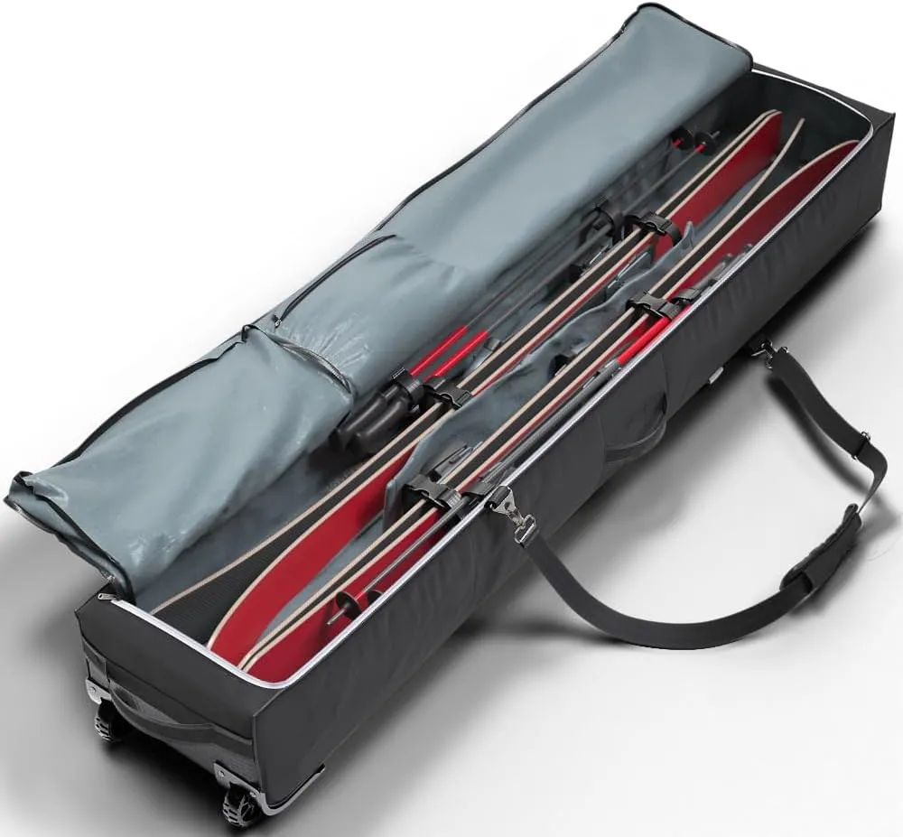 Athletico Rolling Double Ski Bag - Padded Ski Bag With Wheels for Air Travel