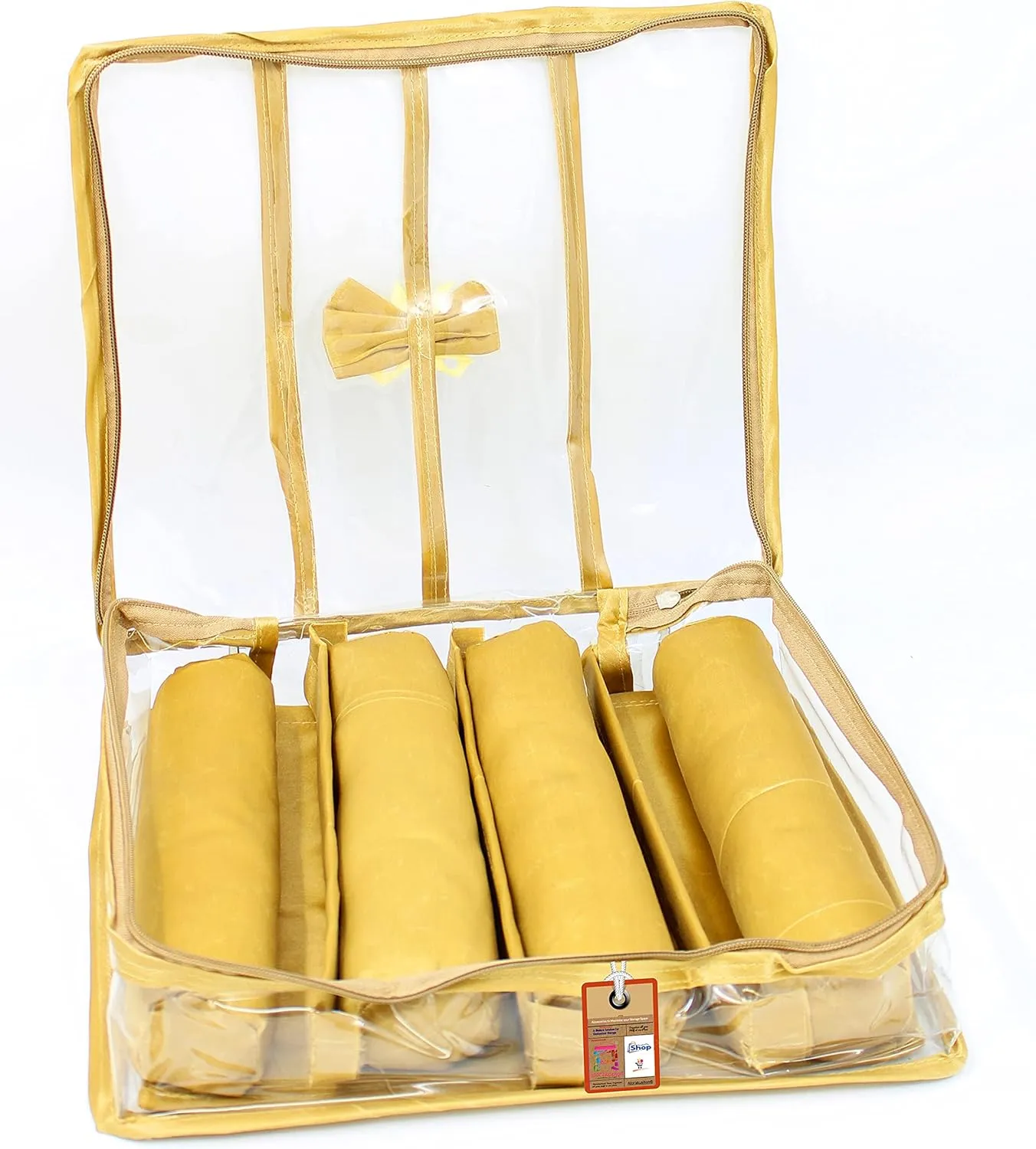atorakushonSatin Fabric 4 Rod Bangle Box Organizer for Women Girls Jewellery Pouch Storage Bag Makeup Travel Wardrobe Wedding Set for Bride Golden