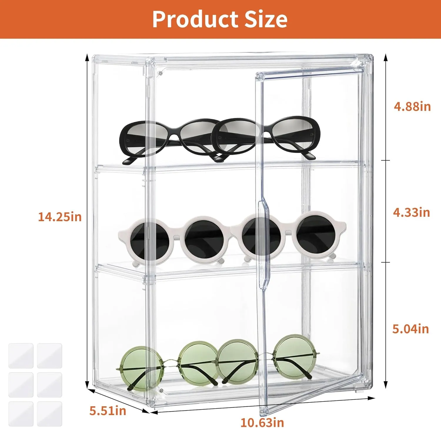 Attelite Acrylic Display Cases for Collectibles, 2 Pack 3 Layer Clear Display Case with Magnetic Door,Desktop Clear Showcase with 2 Adjustable Divider Storage Box for Action Figure