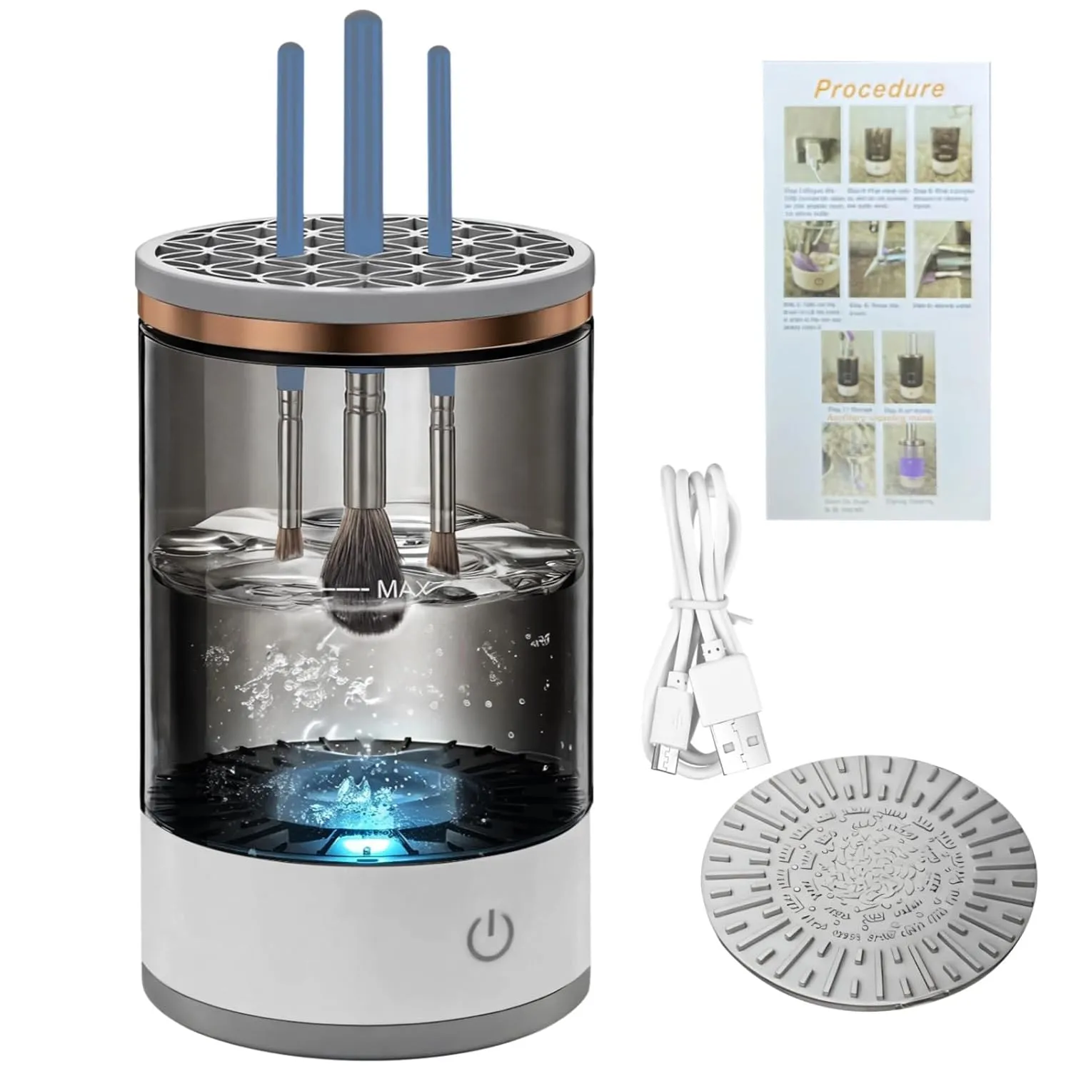 Automatic Beauty Brush Cleaner & Dryer, Usb Rechargeable Cleaning Makeup Brush Machine, One-Step Operation, Compact & Easy Storage, Black