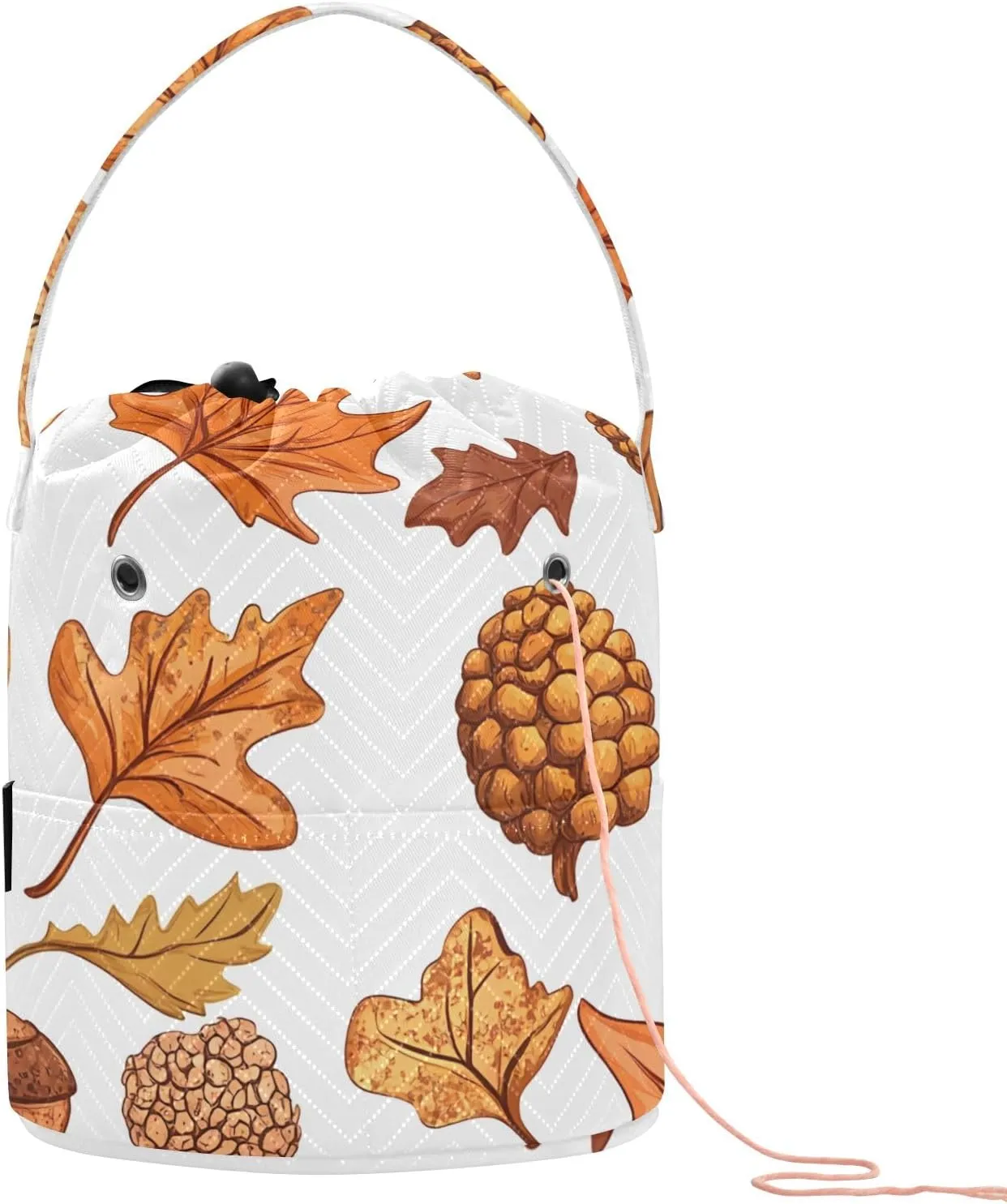 Autumn Leaves and Acorns Knitting Bag Small Crochet Bag Organizer Crochet Bag Organizer for Travelling