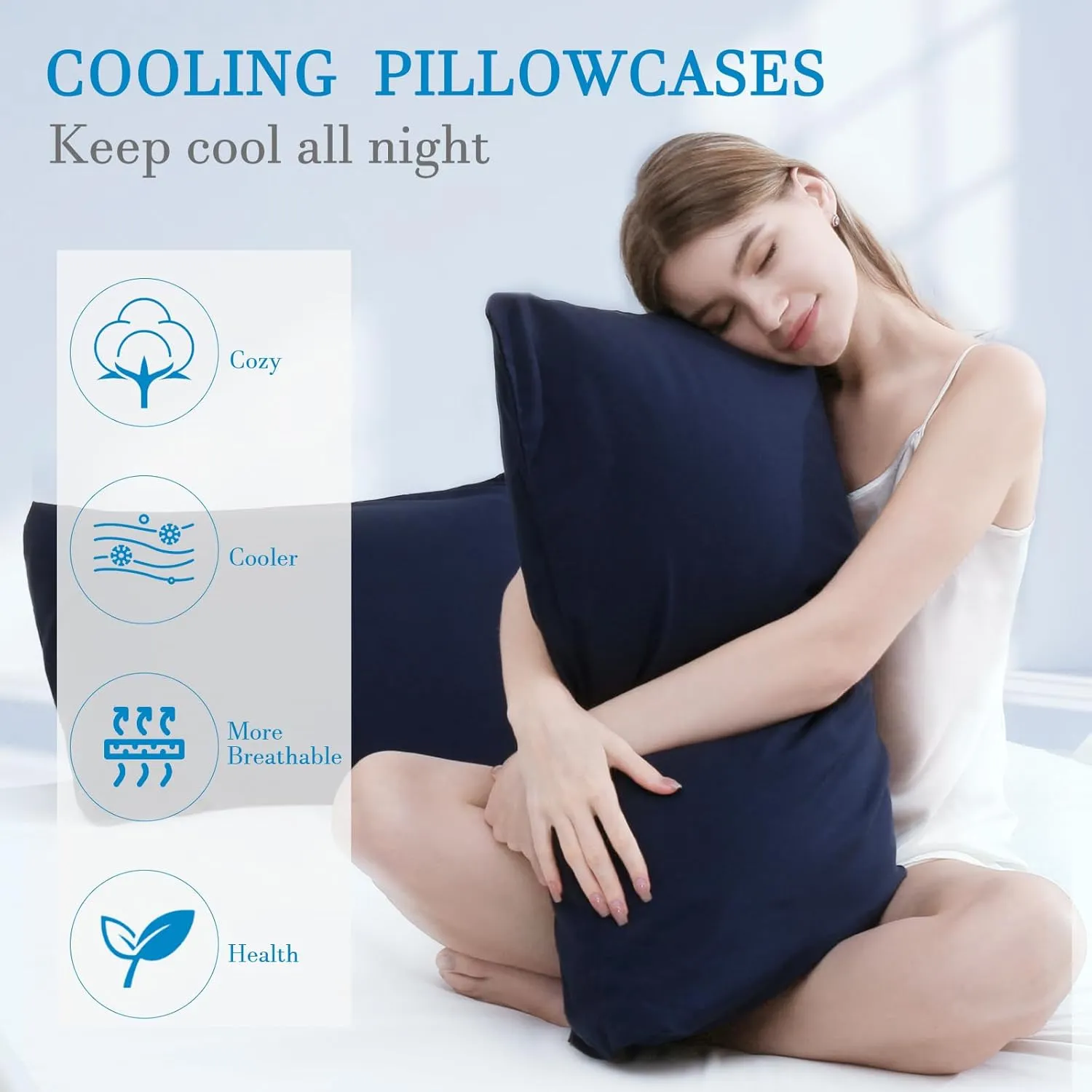 Avolare 2 Pack Pillowcases, Cooling Pillow Case Queen Size, Breathable & Machine Washable Pillow Covers with Envelope Closure for Hot Sleepers, Night Sweats - Navy Blue (20"x30") Imported