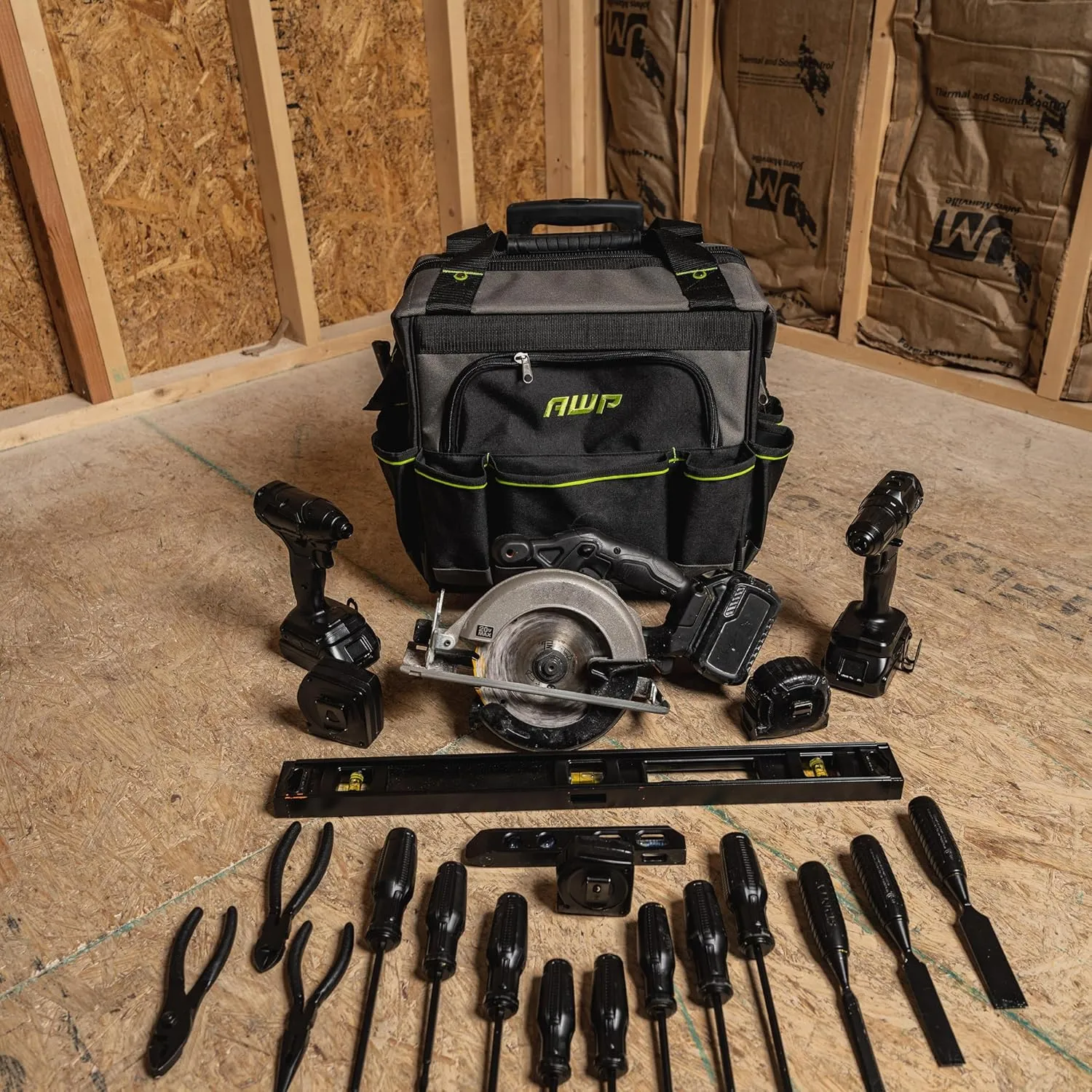 AWP Tool Bags, Premium Tool Bag, Black, Durable Tool Tote, for Professionals and Contractors