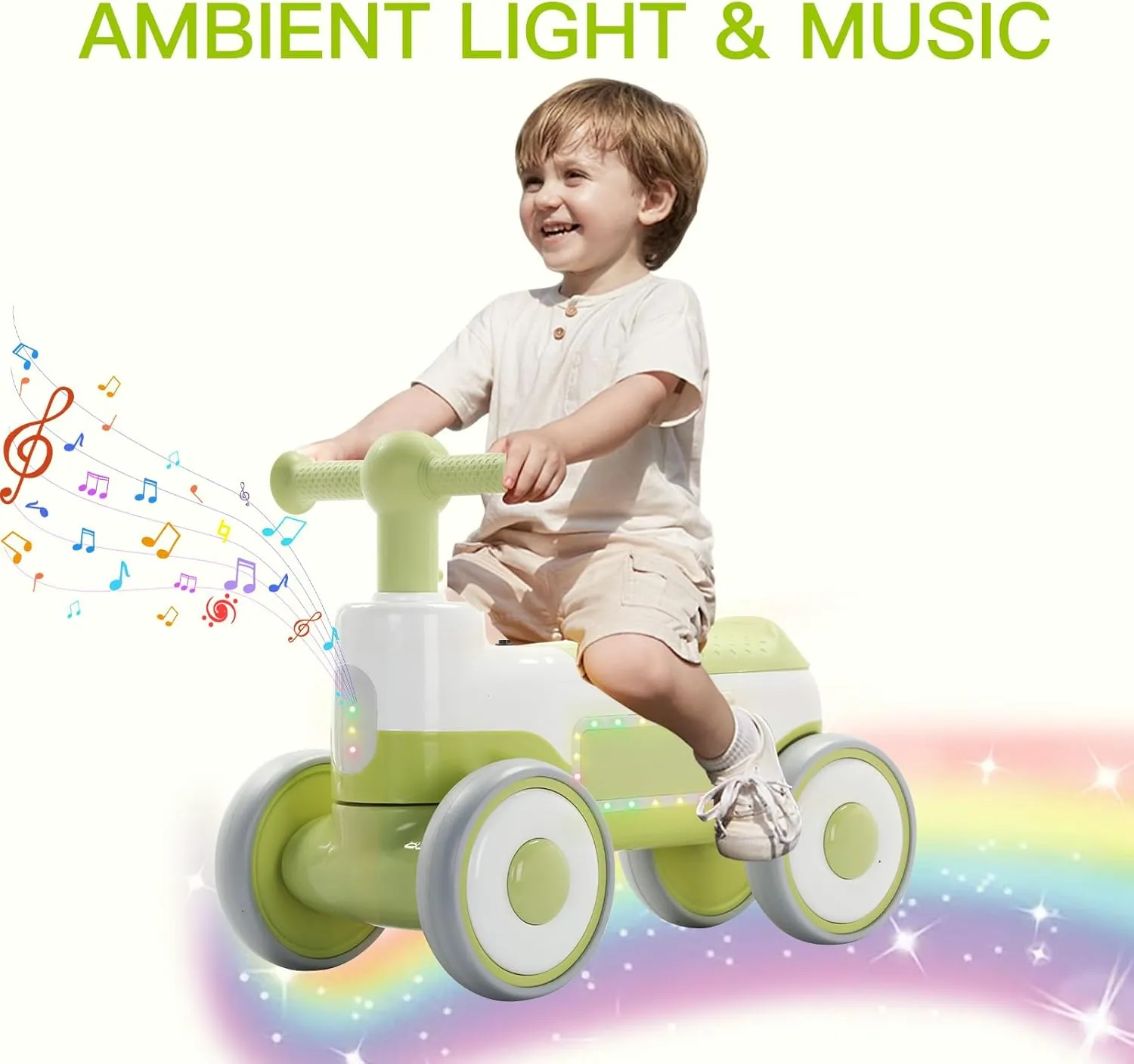 Baby Balance Bike, Suitable for Birthday Gifts for 1-3 Year Old Boys and Girls, The First Four-Wheeled Toddler Bike - NT03 (Green)