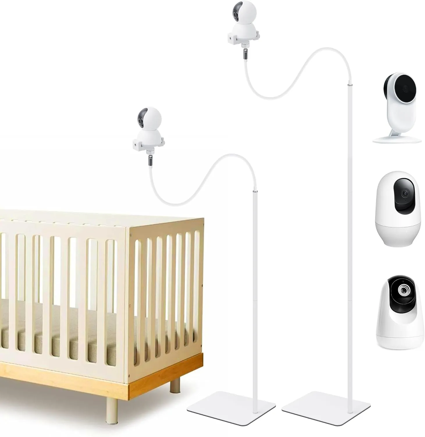 Baby Monitor Mount for 1.9-4.1'' Wide Monitor (Infant Optics DXR-8 ect.), Adjustable 31.5-68.8‘’ Height Baby Monitor Floor Stand Holder w/ 3 Mounts for Cameras w/ 1/4 Threaded Connection/Calabash Hole