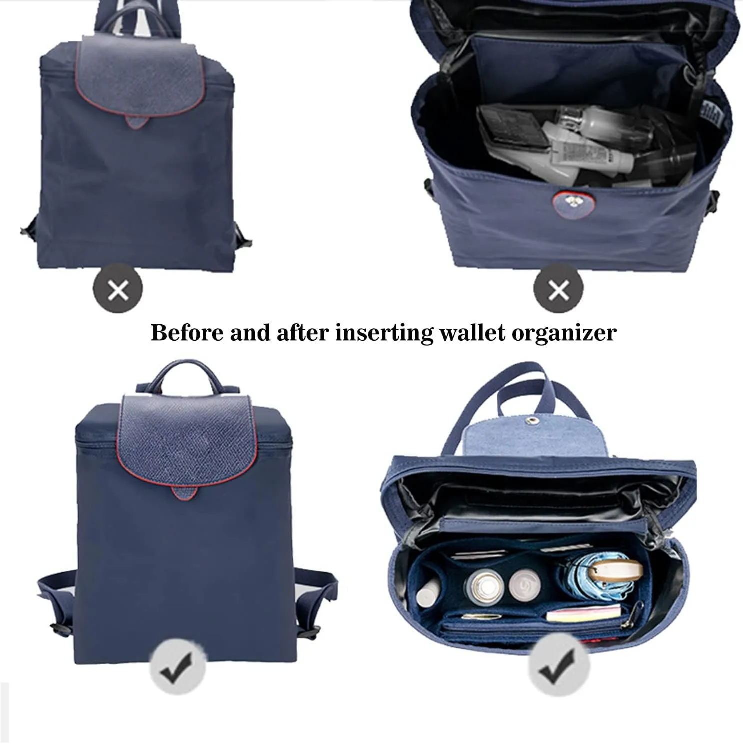 Backpack Organizer, Purse Organizer, Insert Multi Pocket Felt Bag Organizer Suitable For Longchamp(grey)