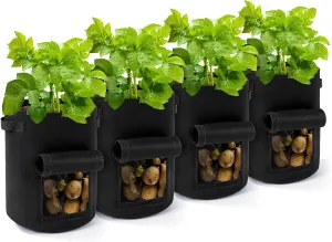 Backyard Expressions 10-Gallon Potato Grow Bags – Set of 4 Fabric Planter Bag with Harvest Window & Handles – Reusable, Breathable, Durable for Vegetables, Herbs & Root Crops