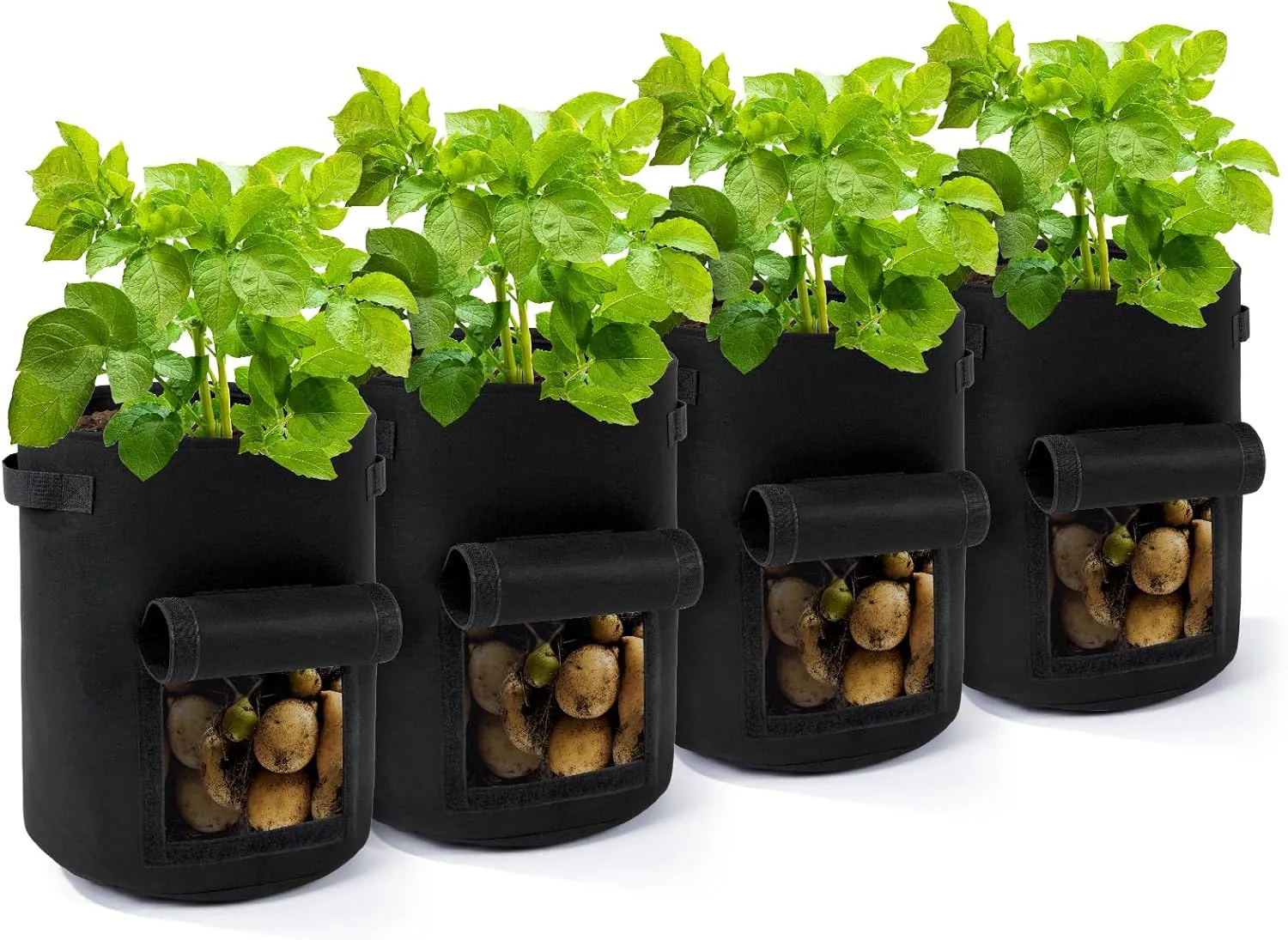 Backyard Expressions 10-Gallon Potato Grow Bags – Set of 4 Fabric Planter Bag with Harvest Window & Handles – Reusable, Breathable, Durable for Vegetables, Herbs & Root Crops