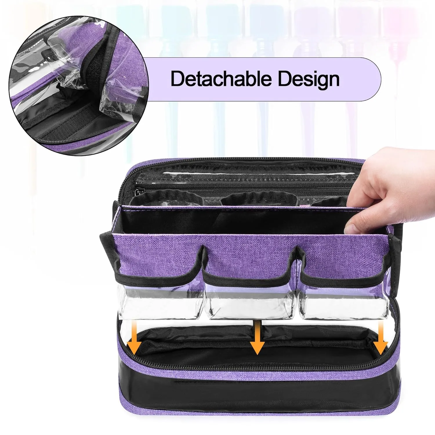 BAFASO Small Clear Nail Polish Organizer Case Holds 12 Bottles (15ml - 0.5 fl.oz), PVC Nail Polish Storage with a Removable Inner Pouch (Bag Only), Purple (Patented)