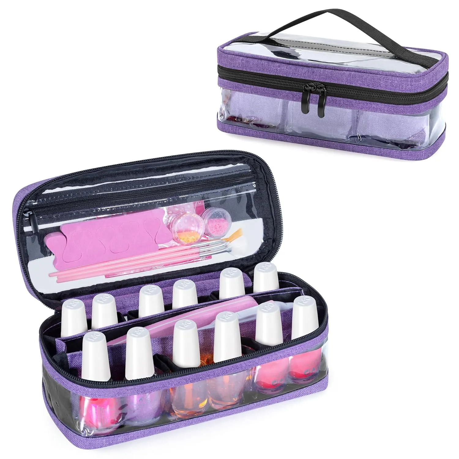 BAFASO Small Clear Nail Polish Organizer Case Holds 12 Bottles (15ml - 0.5 fl.oz), PVC Nail Polish Storage with a Removable Inner Pouch (Bag Only), Purple (Patented)