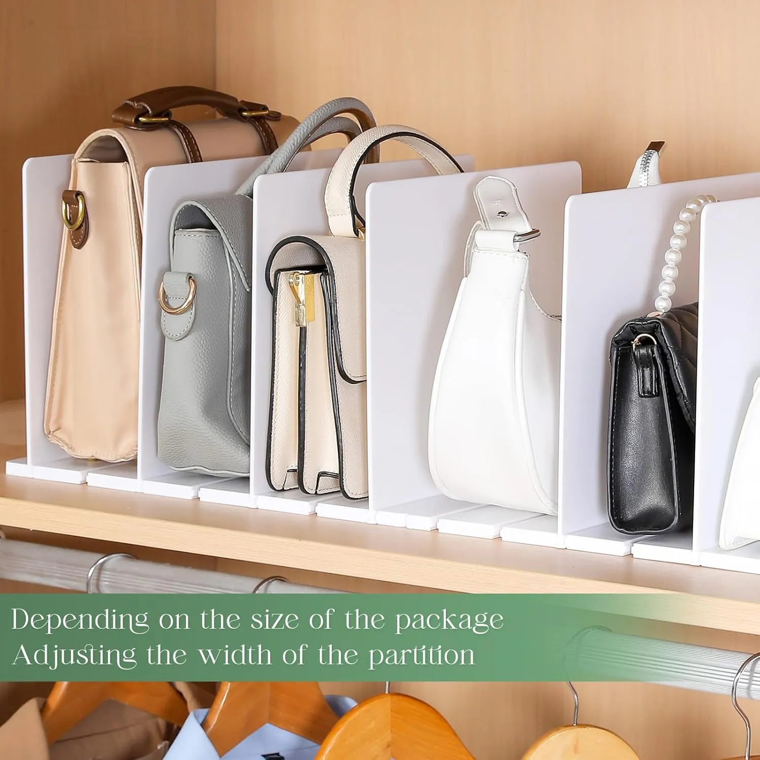 Bag & Purse Organizer for Closet, 2 Pack Adjustable Shelf Divider for Closet - White Handbag Shelf Dividers Acrylic Handbag Separators Storage Organizer for Closets Bookshelf (8 Layers)