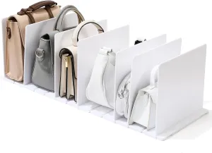 Bag & Purse Organizer for Closet, 2 Pack Adjustable Shelf Divider for Closet - White Handbag Shelf Dividers Acrylic Handbag Separators Storage Organizer for Closets Bookshelf (8 Layers)