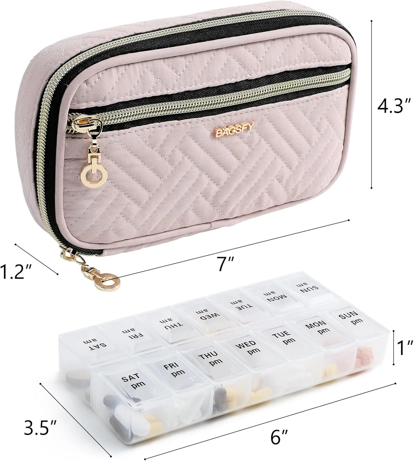 BAGSFY Pill Organizer Case 2 Times a Day- Weekly Medicine Organizer Travel Pill Box with Removable 7 Day Medicine Case Container for Fish Oil, Vitamin, Supplement