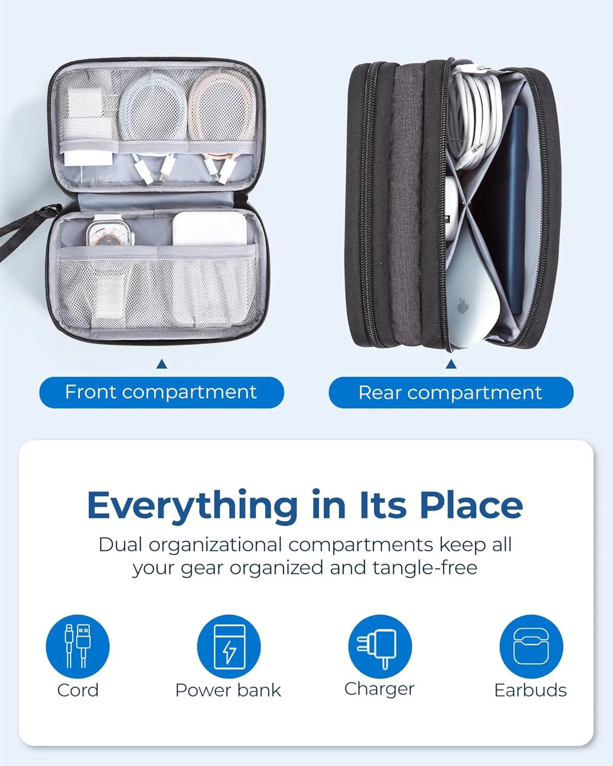 BAGSMART Electronics Organizer, Charger Bag, Cord Organizer for Travel Tech Storage, Black