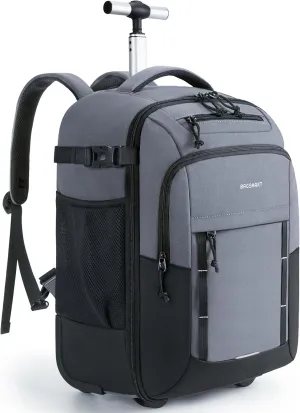 BAGSMART Rolling Backpack, 17 Inch Travel Laptop Wheeled Backpack, 40L Large Carry-On Luggage with Wheels for Men Women, Water-Resistant Overnight Work College Trolley Bag, Grey