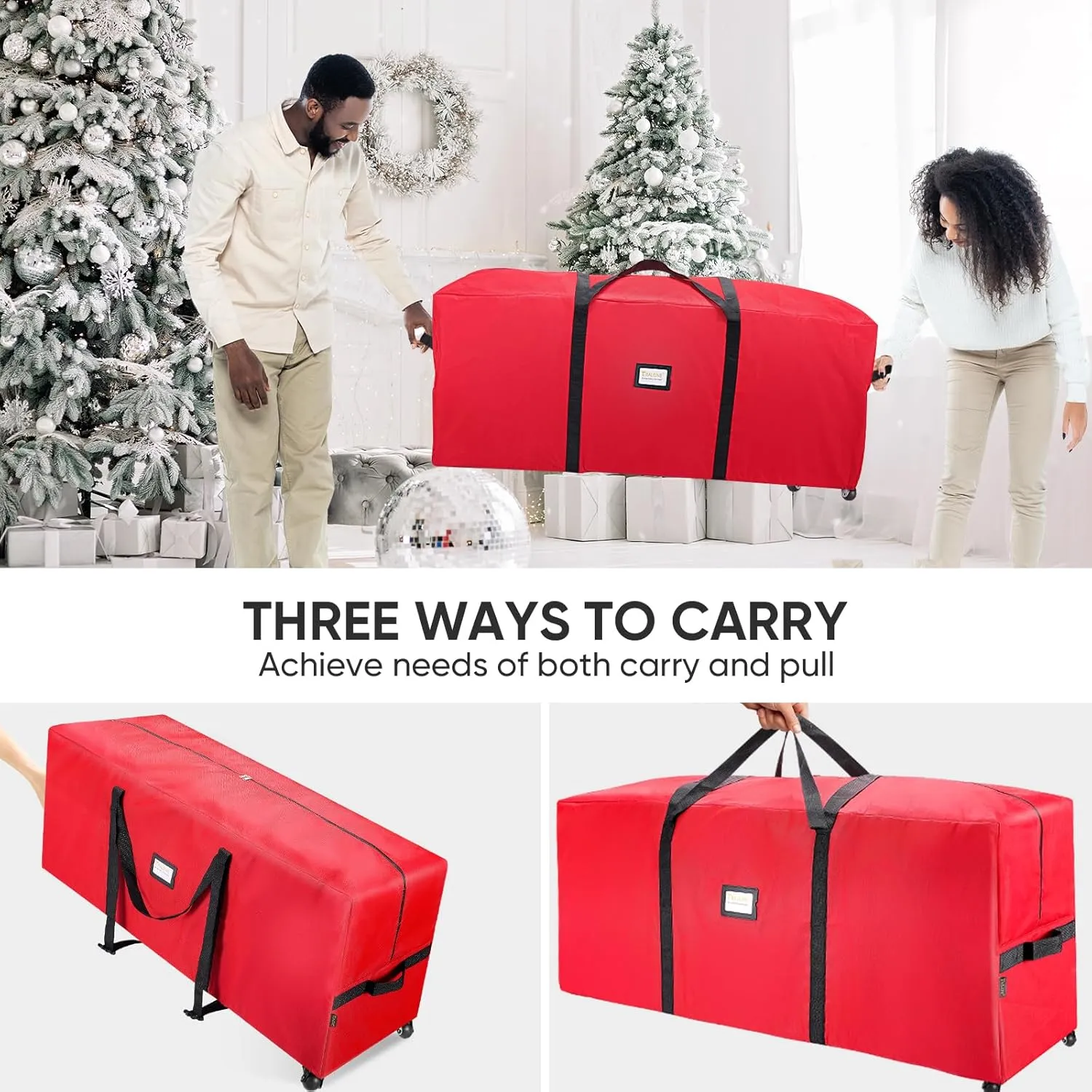 BALEINE 7.5 ft Rolling Christmas Tree Storage Bag, 2 Swivel Wheels for Easy Moving, Heavy Duty 600D Oxford Fabric Extra Large Artificial Christmas Tree Bag with Reinforced Carry Handles (Green)