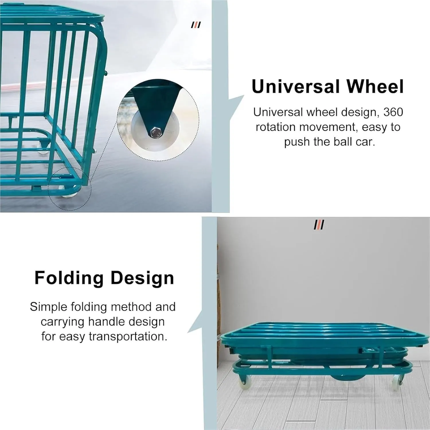 Ball Storage Cart，Rolling Sports Ball Cart， School Garage Basement Gym Sports Ball Storage Cart with Lockable Chain，(90x80x80cm)