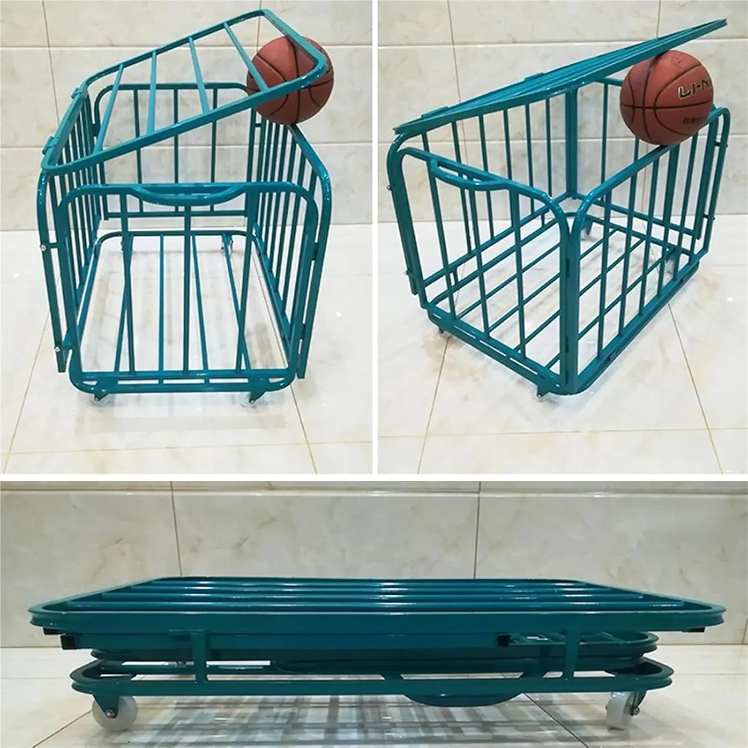 Ball Storage Cart，Rolling Sports Ball Cart， School Garage Basement Gym Sports Ball Storage Cart with Lockable Chain，(90x80x80cm)